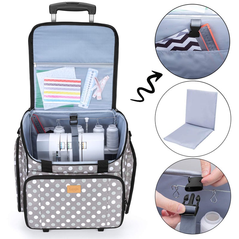 LUXJA Serger Case with Detachable Dolly, Bag with Removable Padding Pad (Fit for Most Standard Machines), Gray Dots - Image 2